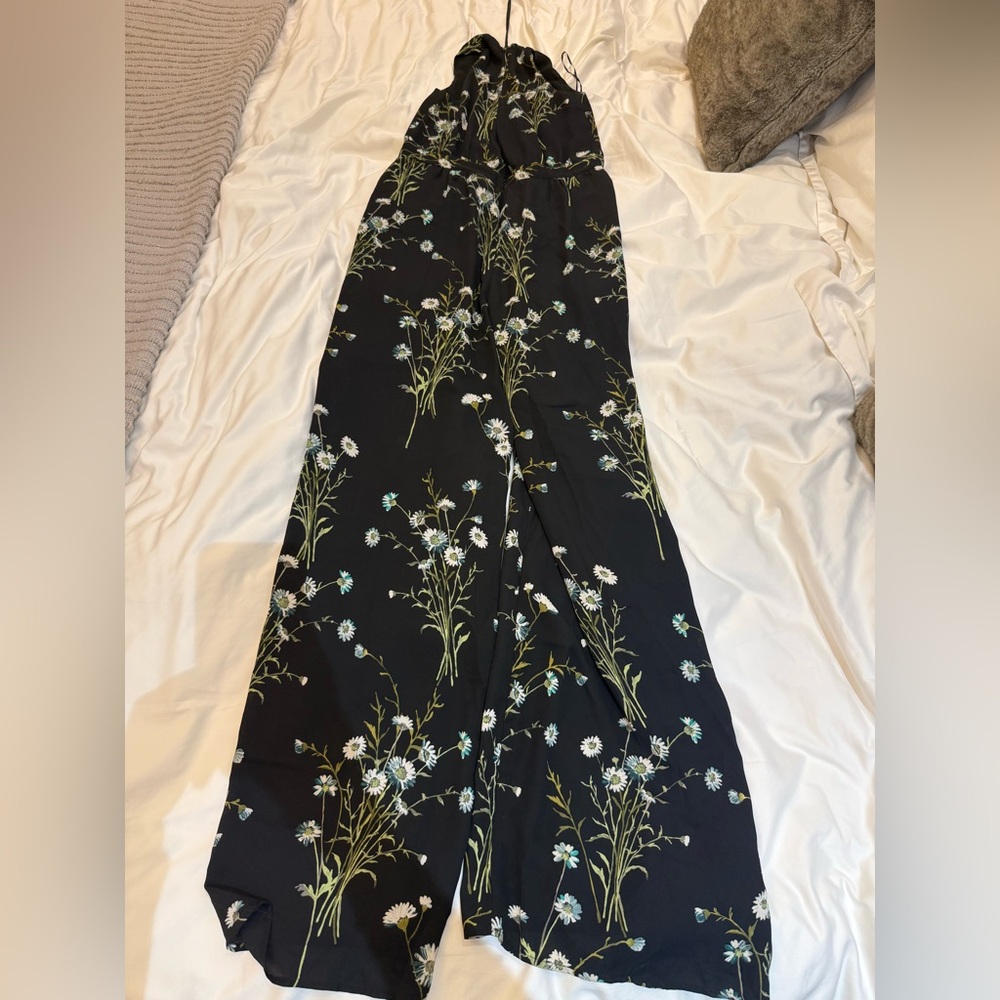 Anthropologie x Paper Crown Black Floral Wide-Leg Jumpsuit - Size S